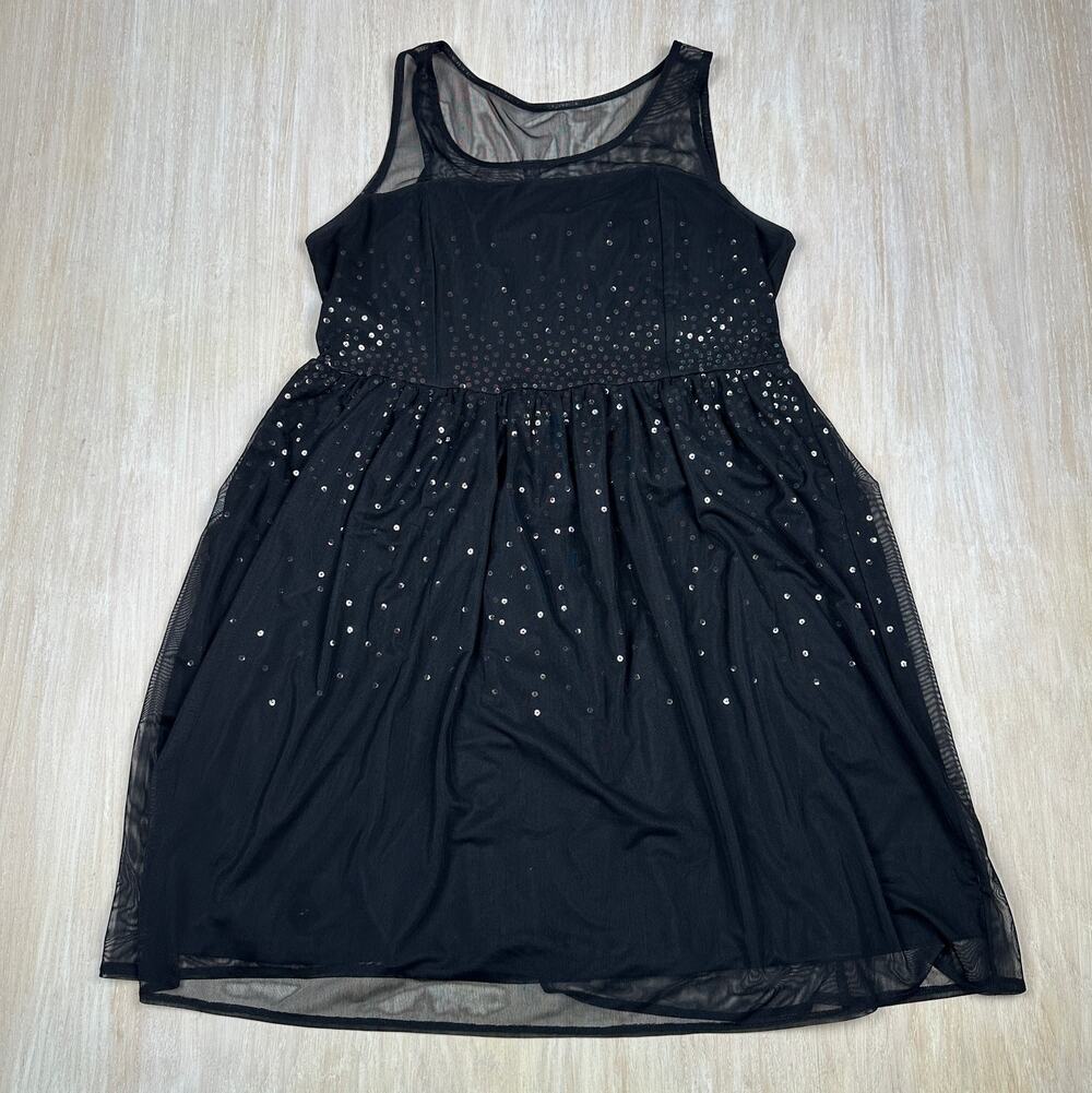 Lane Bryant Black Holiday Party Sequin Mesh Sheer Party Sleeveless Dress 14